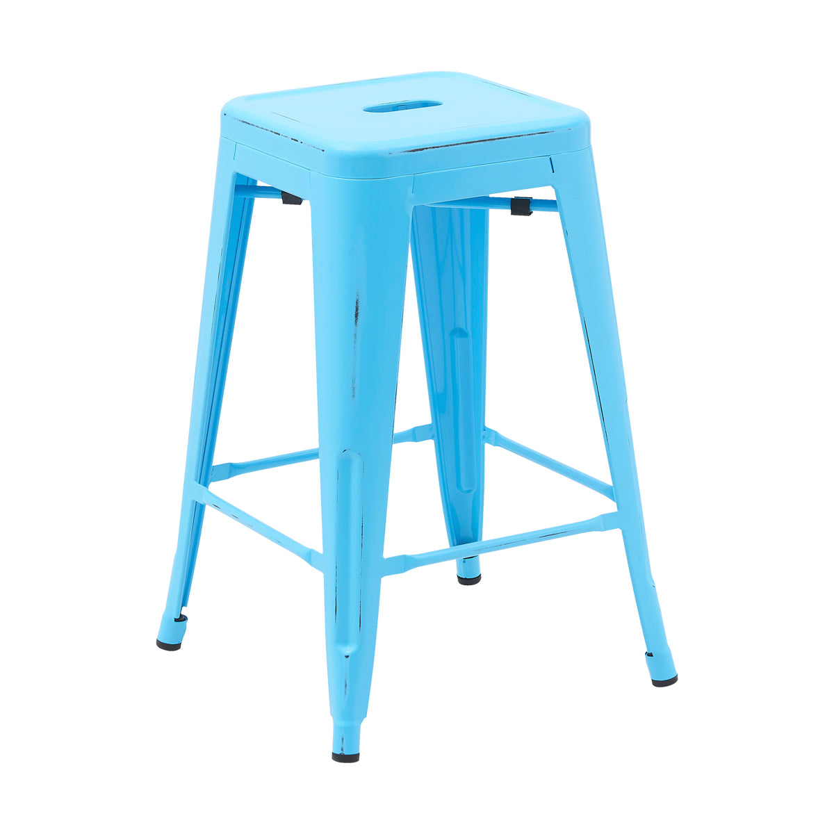 Set de 4 Bancos Altos Valencia 60 cm - Estilo Tolix Industrial Azul para Barra y Desayunador