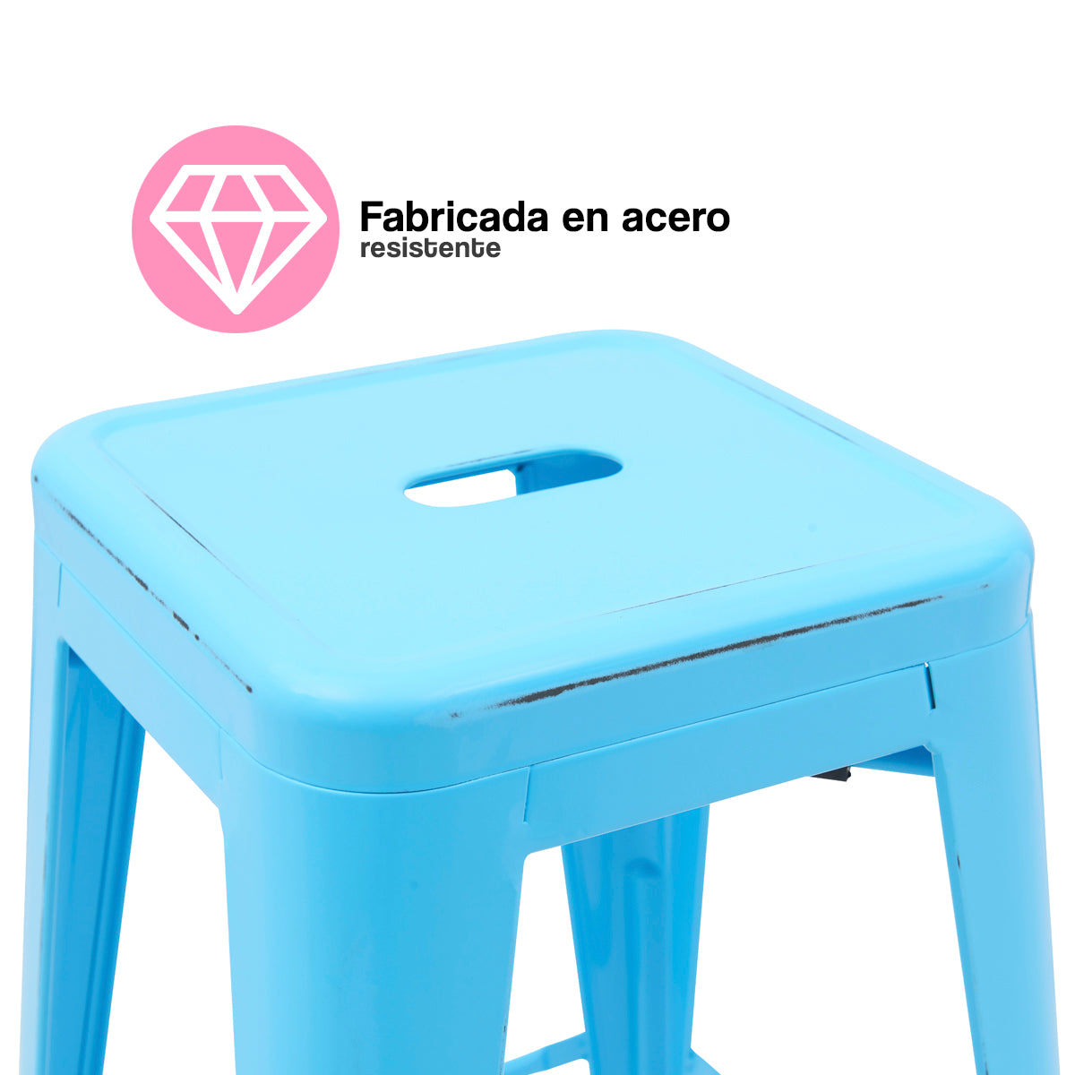Set de 4 Bancos Altos Valencia 60 cm - Estilo Tolix Industrial Azul para Barra y Desayunador
