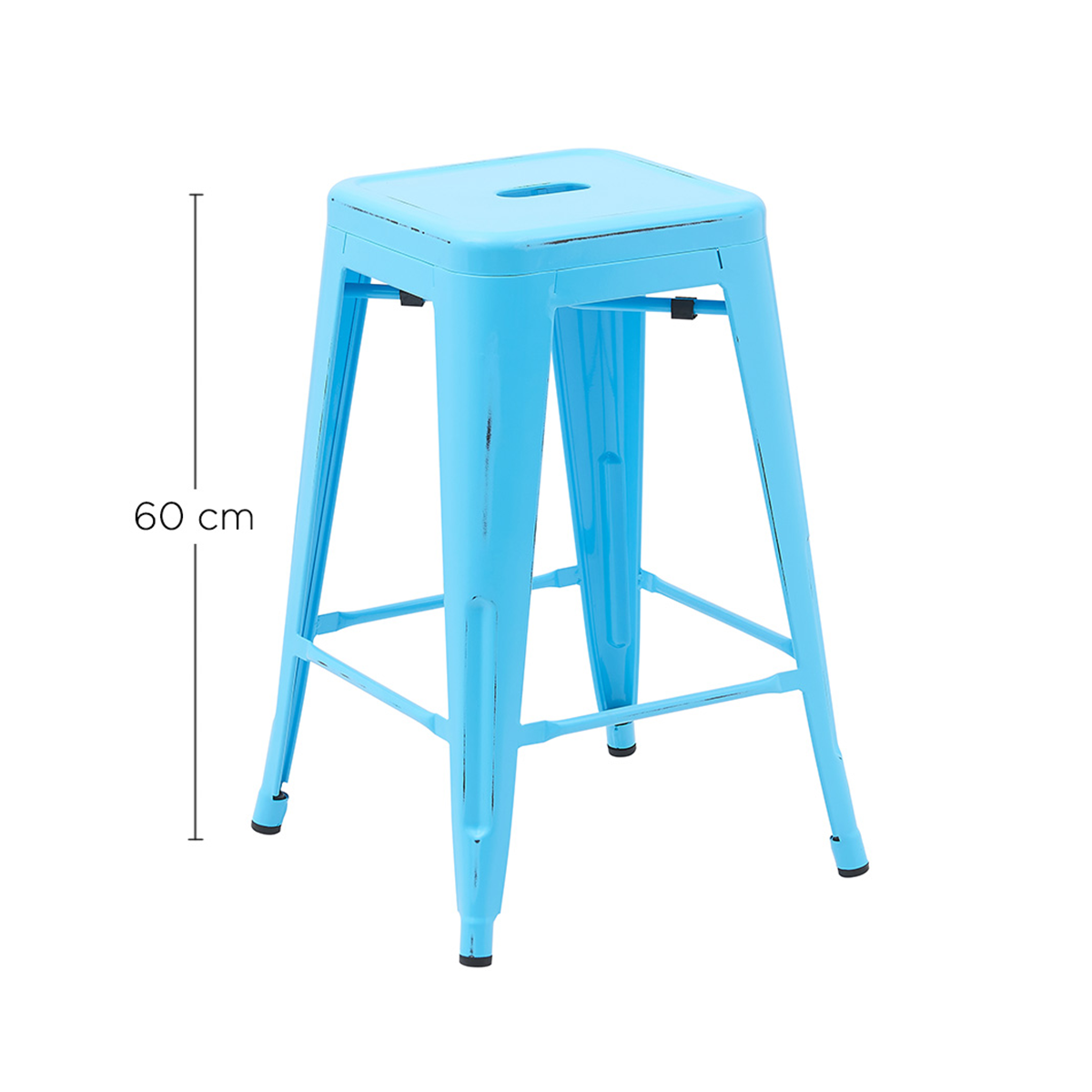 Set de 4 Bancos Altos Valencia 60 cm - Estilo Tolix Industrial Azul para Barra y Desayunador