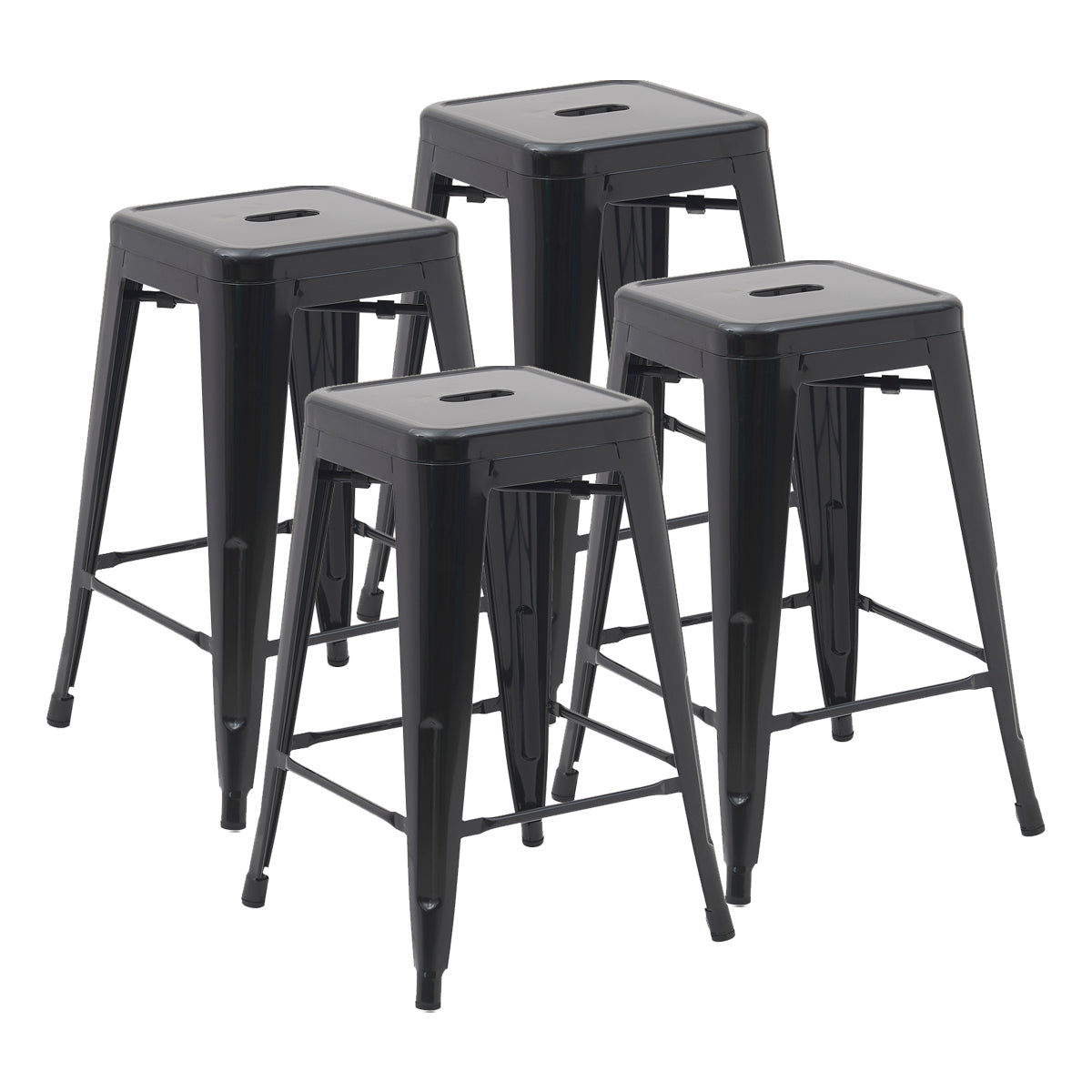 Set de 4 Bancos Altos Valencia 60 cm - Estilo Tolix Industrial Negro para Barra y Desayunador
