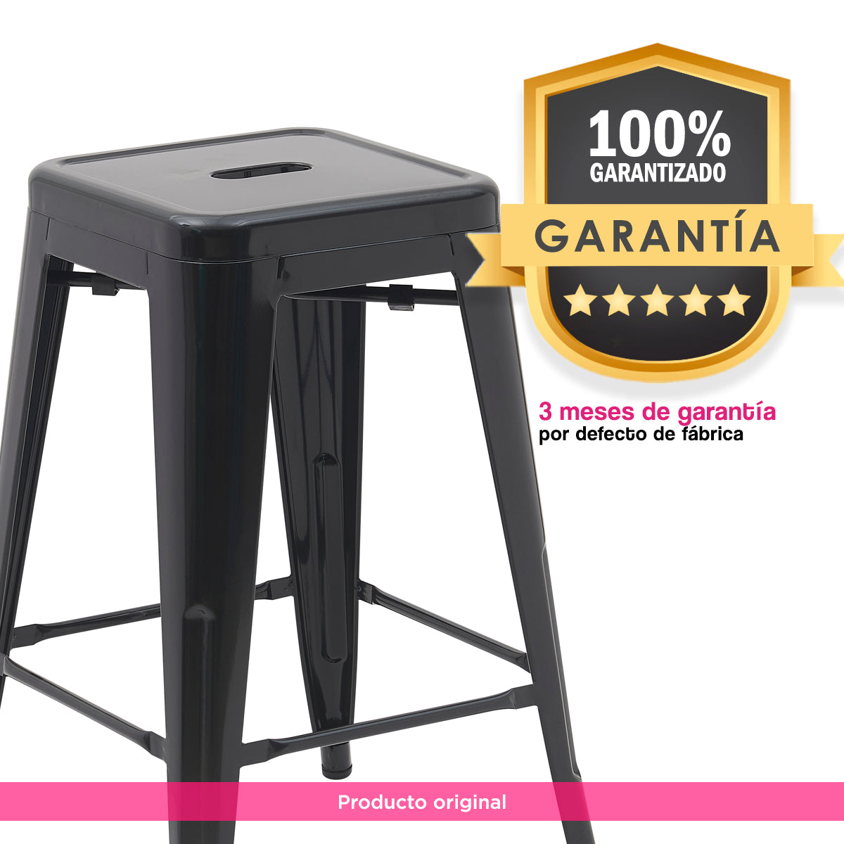 Set de 4 Bancos Altos Valencia 60 cm - Estilo Tolix Industrial Negro para Barra y Desayunador