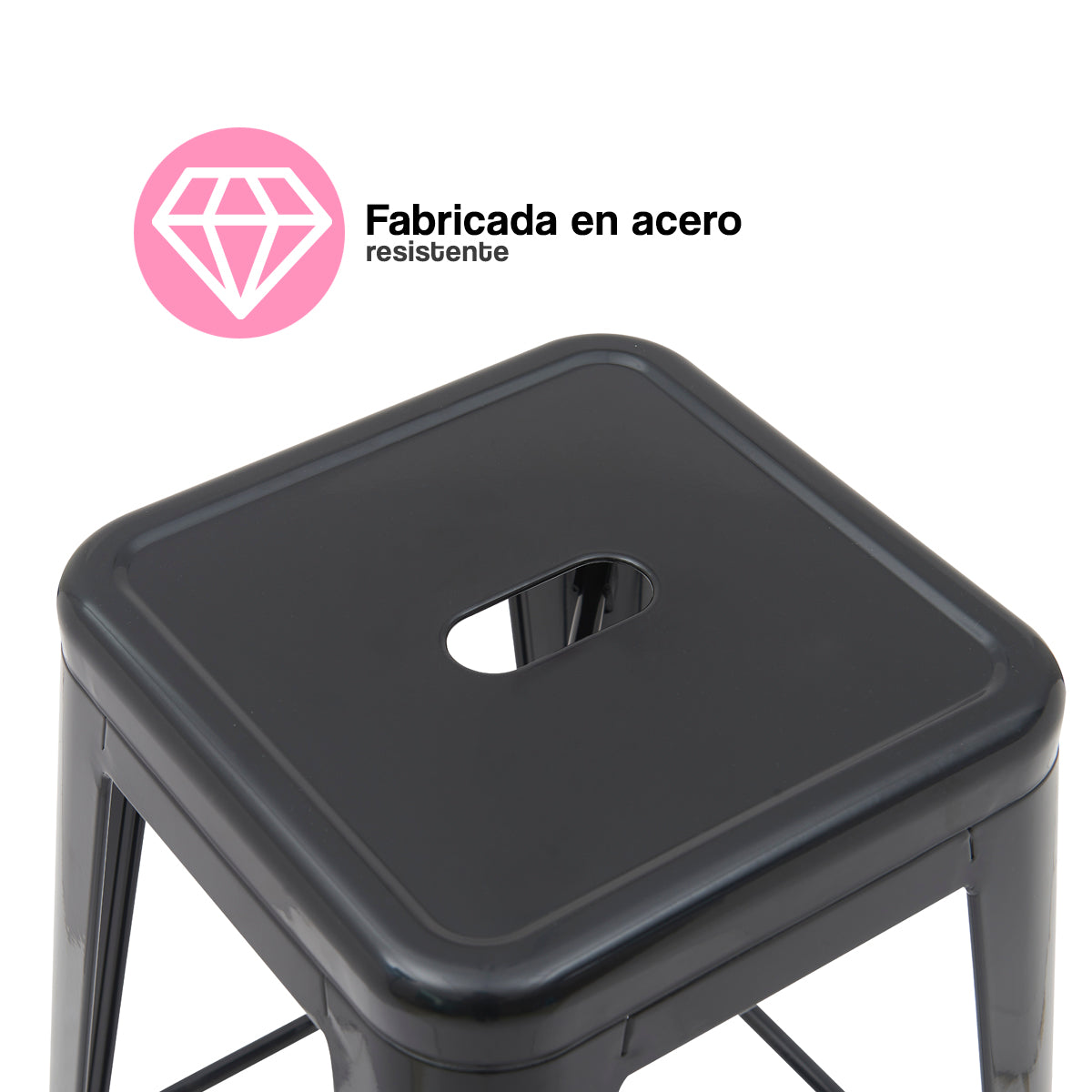 Set de 4 Bancos Altos Valencia 60 cm - Estilo Tolix Industrial Negro para Barra y Desayunador