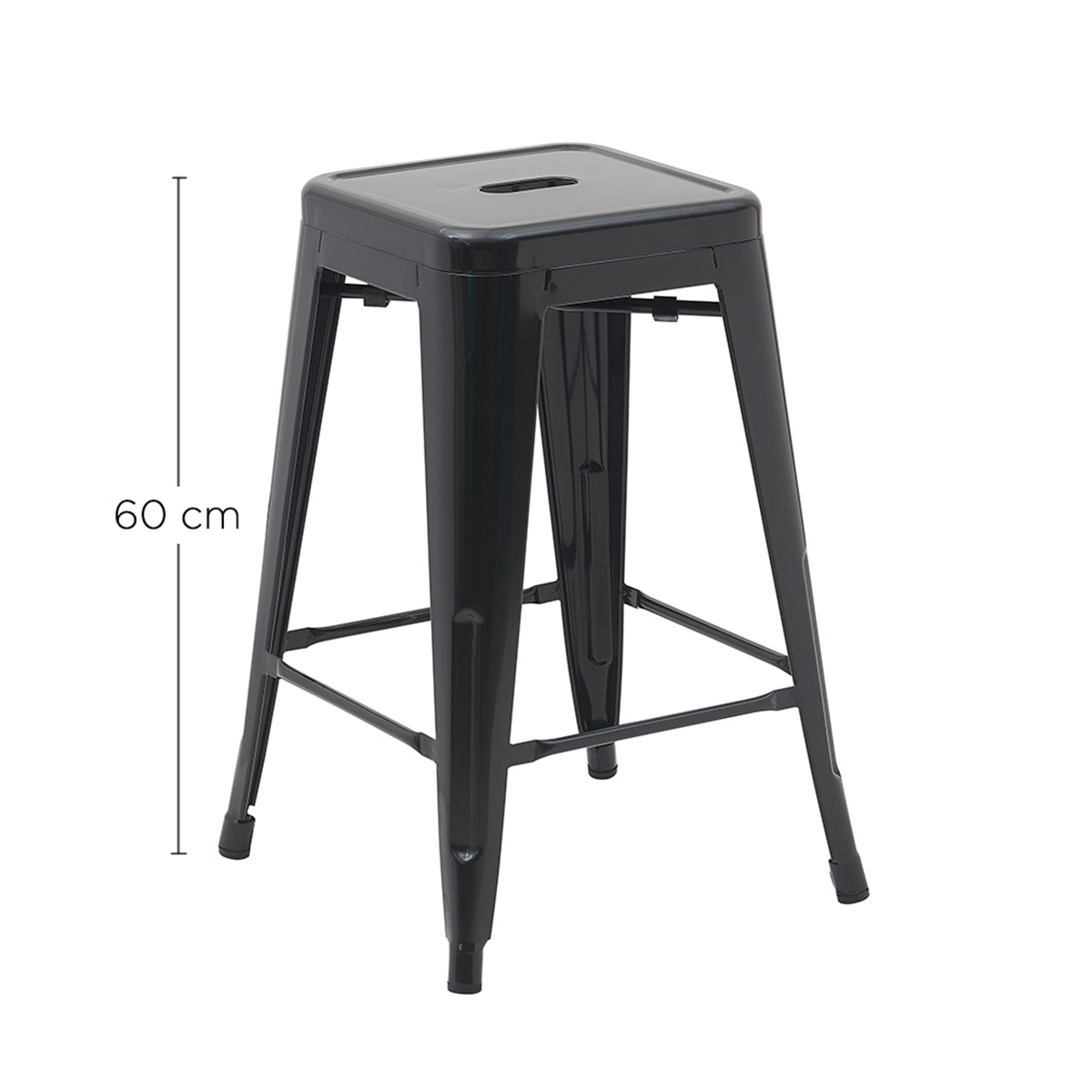 Set de 4 Bancos Altos Valencia 60 cm - Estilo Tolix Industrial Negro para Barra y Desayunador