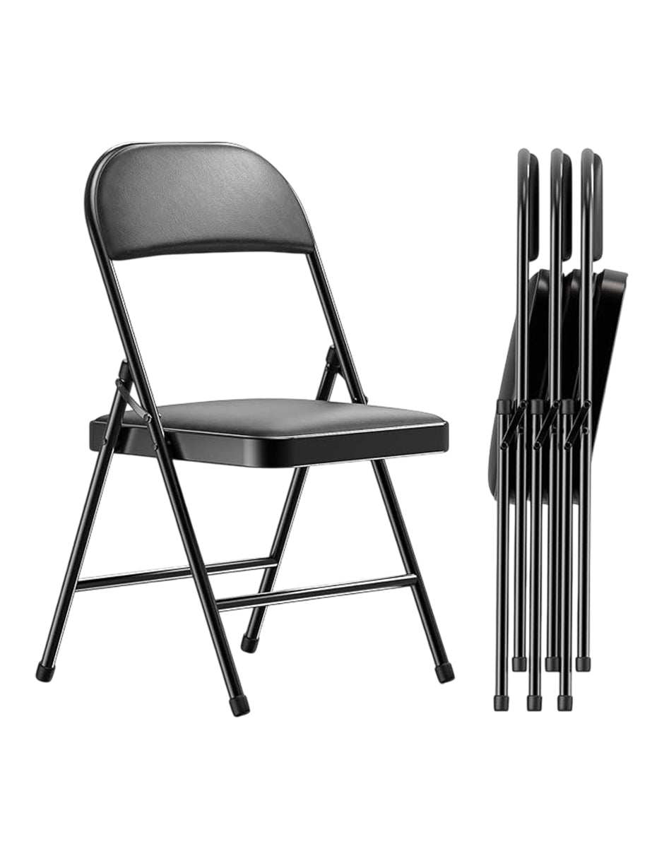 Set de 4 Sillas Negras Plegables Vanlig - Asiento Acolchonado Confort y Estructura Metálica