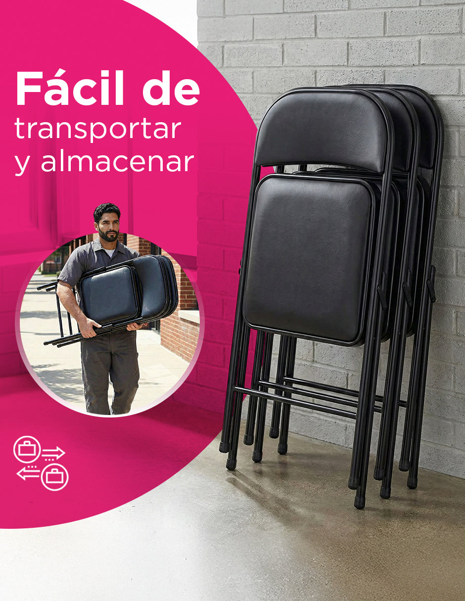 Set de 4 Sillas Negras Plegables Vanlig - Asiento Acolchonado Confort y Estructura Metálica