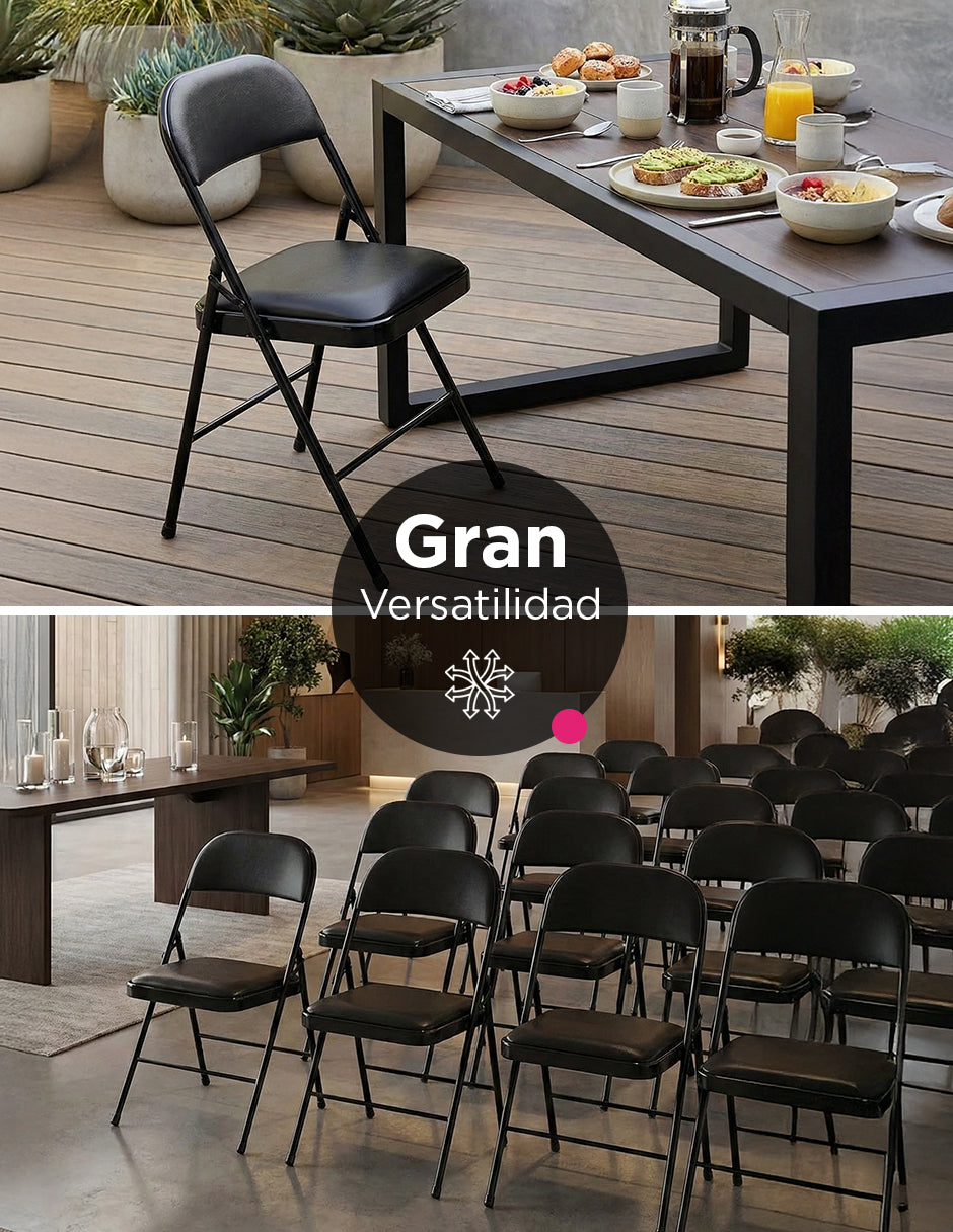 Set de 4 Sillas Negras Plegables Vanlig - Asiento Acolchonado Confort y Estructura Metálica