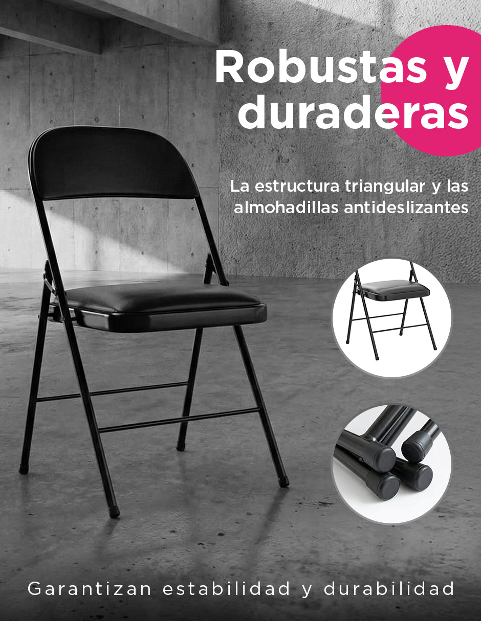 Set de 4 Sillas Negras Plegables Vanlig - Asiento Acolchonado Confort y Estructura Metálica