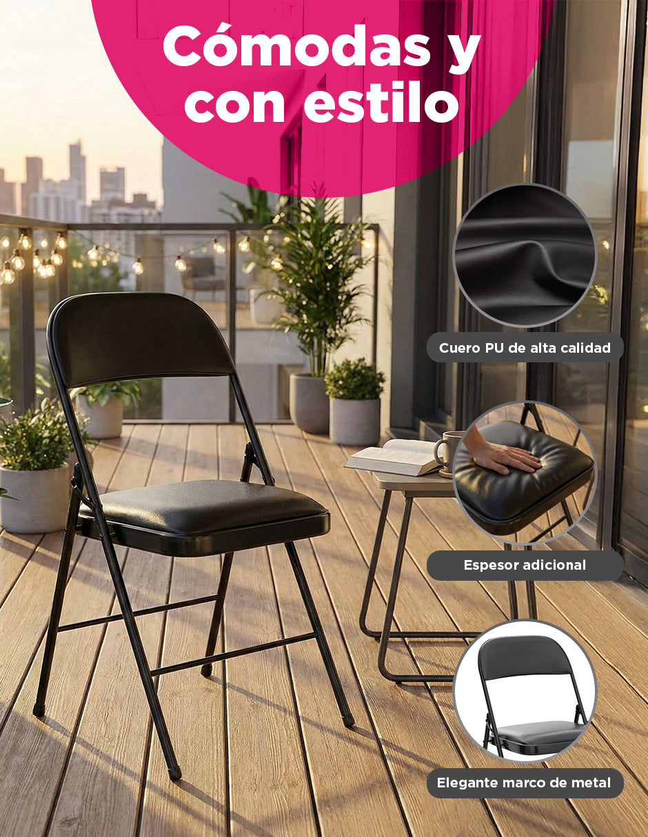 Set de 4 Sillas Negras Plegables Vanlig - Asiento Acolchonado Confort y Estructura Metálica