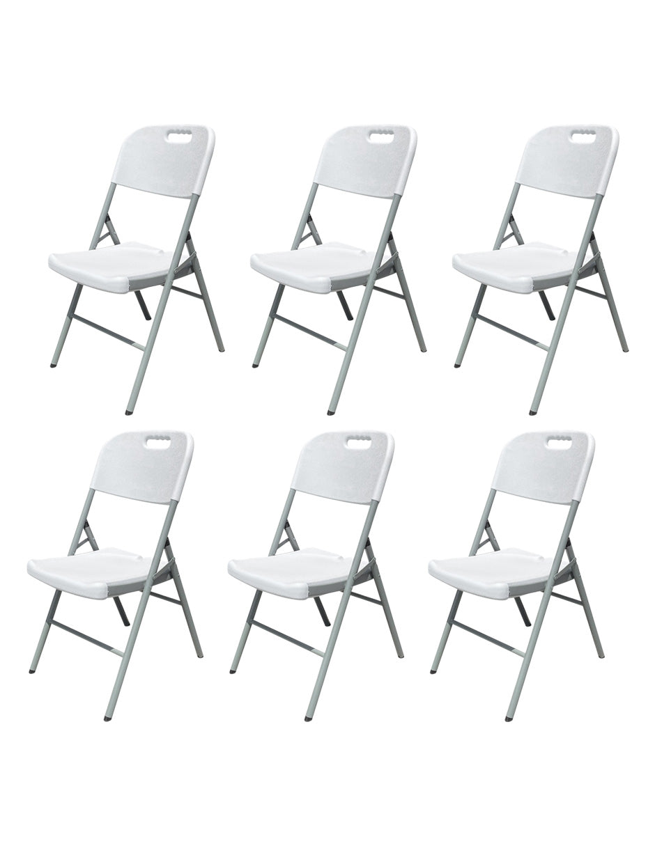 Set de 6 Sillas Plegables de Plástico Vänlig Blancas - Sillas Portátiles de Exterior e Interior para Eventos
