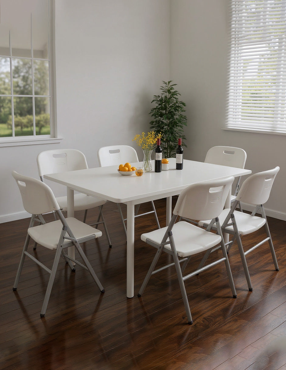 Set de 6 Sillas Plegables de Plástico Vänlig Blancas - Sillas Portátiles de Exterior e Interior para Eventos