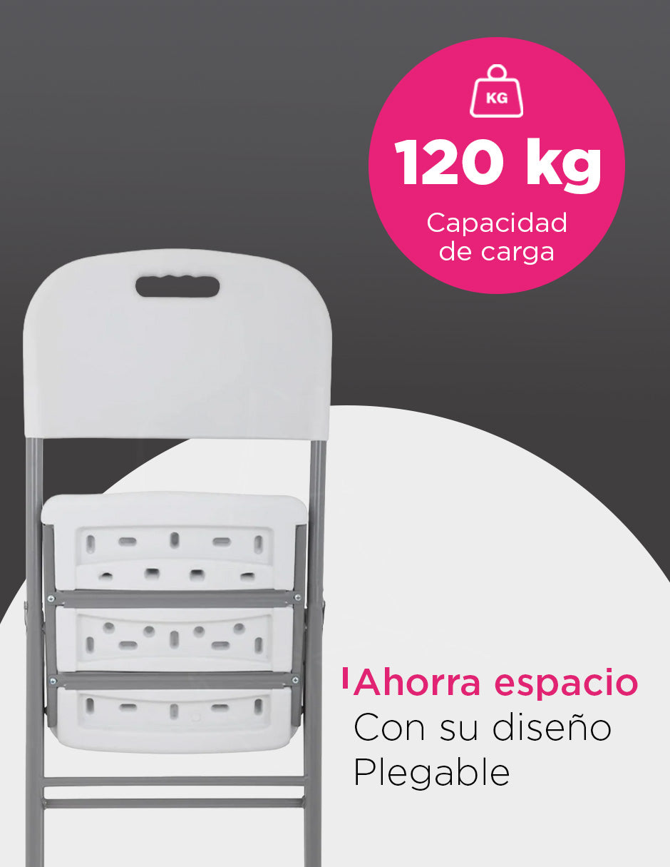 Set de 6 Sillas Plegables de Plástico Vänlig Blancas - Sillas Portátiles de Exterior e Interior para Eventos