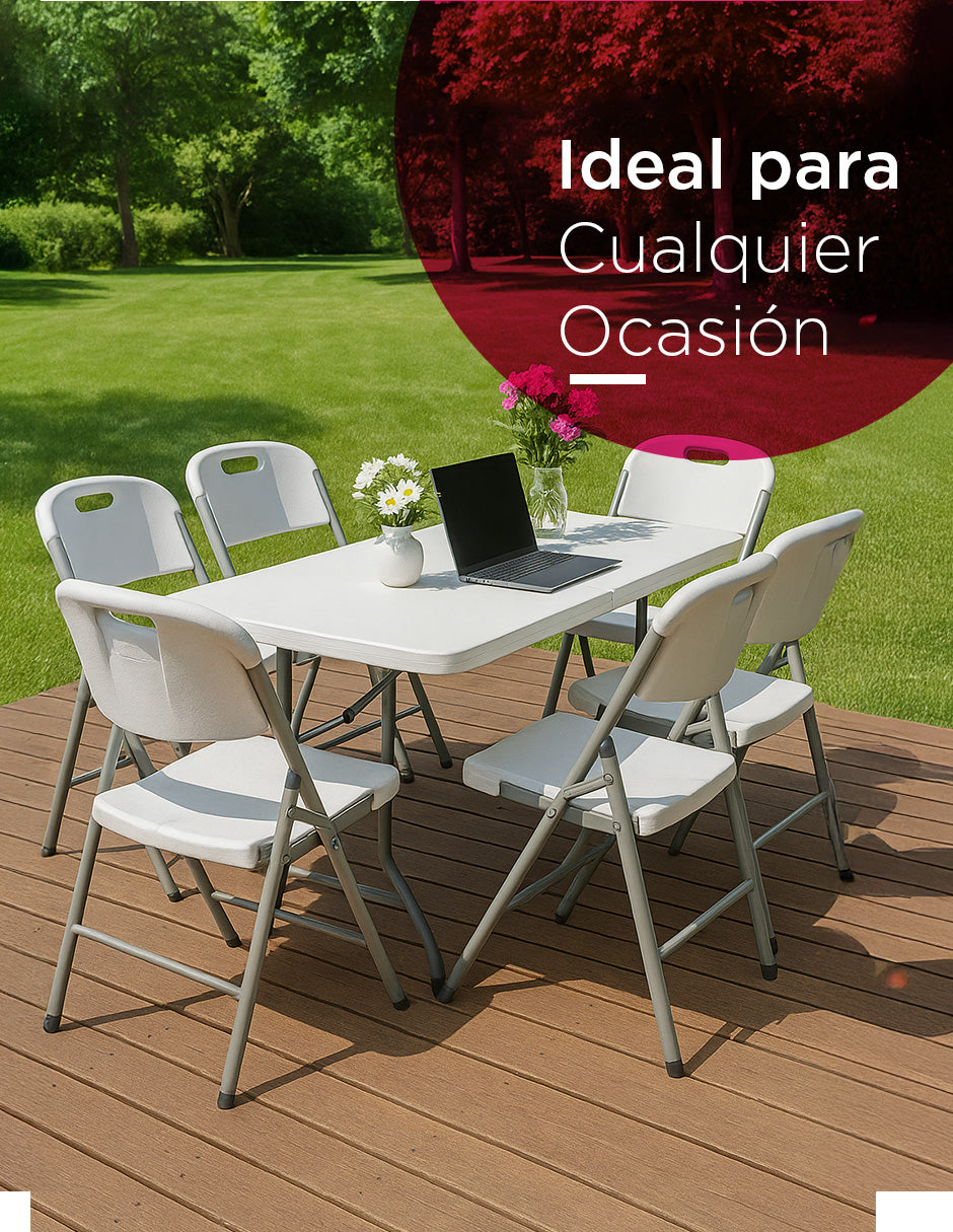 Set de 6 Sillas Plegables de Plástico Vänlig Blancas - Sillas Portátiles de Exterior e Interior para Eventos