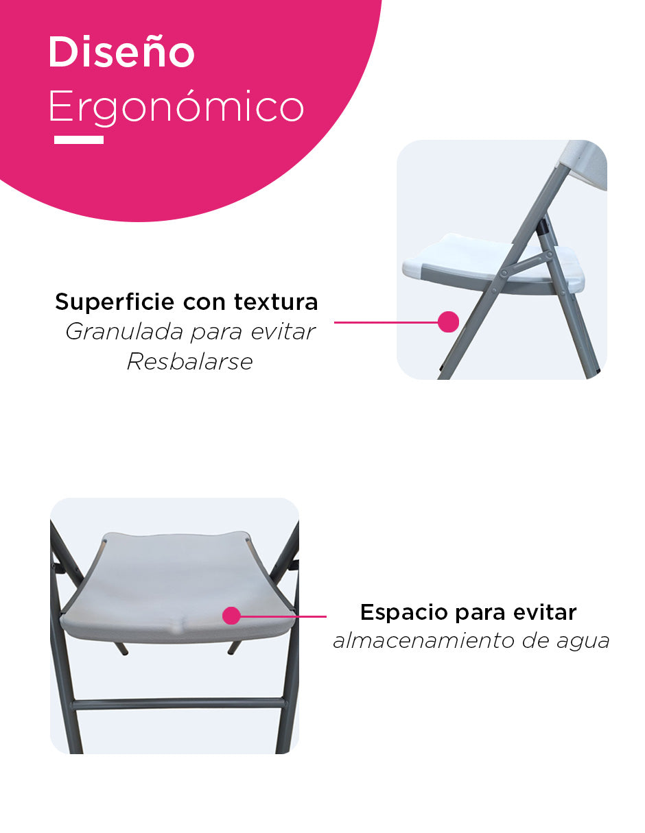 Set de 6 Sillas Plegables de Plástico Vänlig Blancas - Sillas Portátiles de Exterior e Interior para Eventos