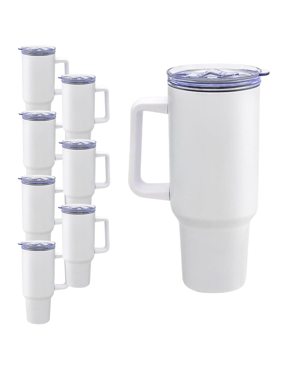 Set de 8 Termos de Acero Inoxidable con Asa Antiderrames Vittorio 40oz Blanco
