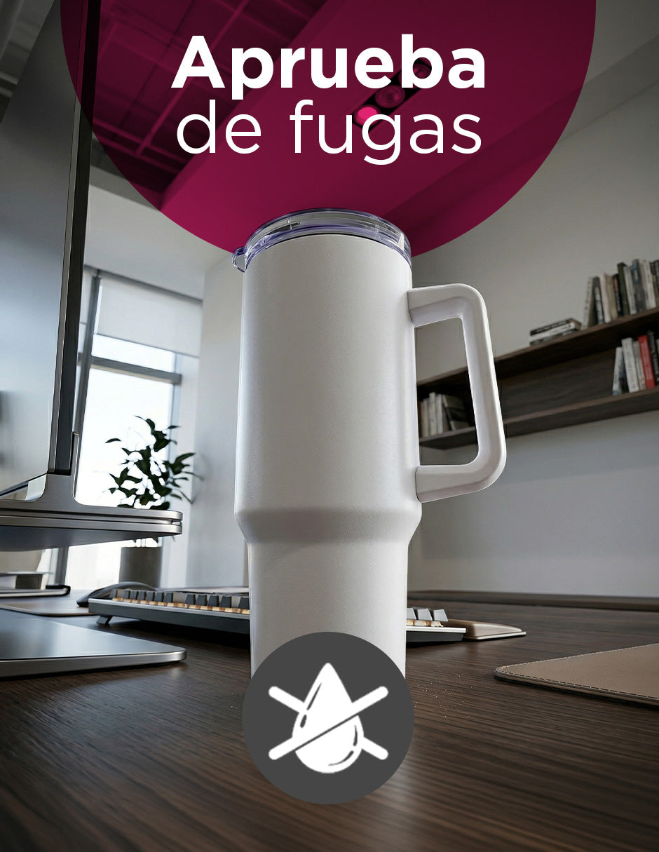 Set de 8 Termos de Acero Inoxidable con Asa Antiderrames Vittorio 40oz Blanco