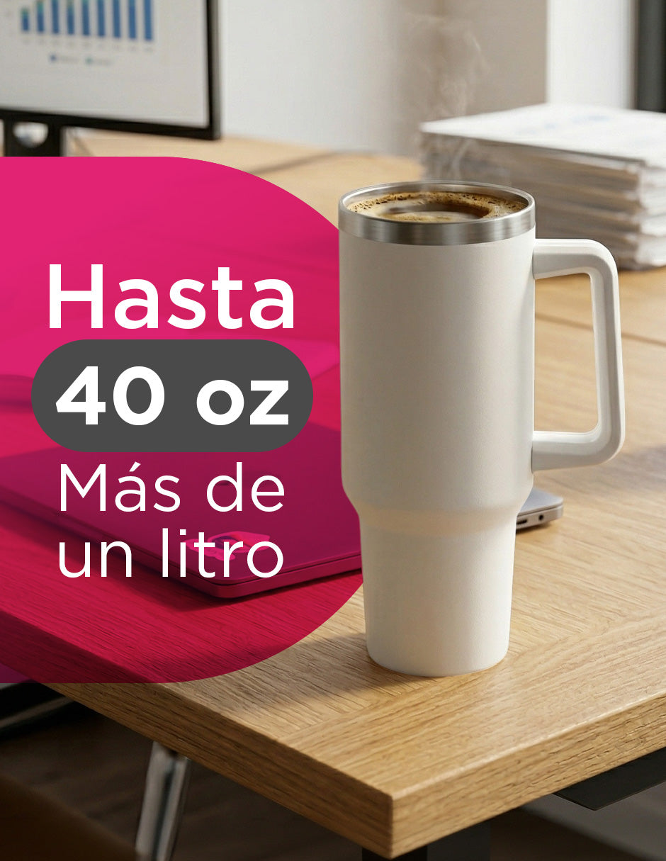 Set de 8 Termos de Acero Inoxidable con Asa Antiderrames Vittorio 40oz Blanco