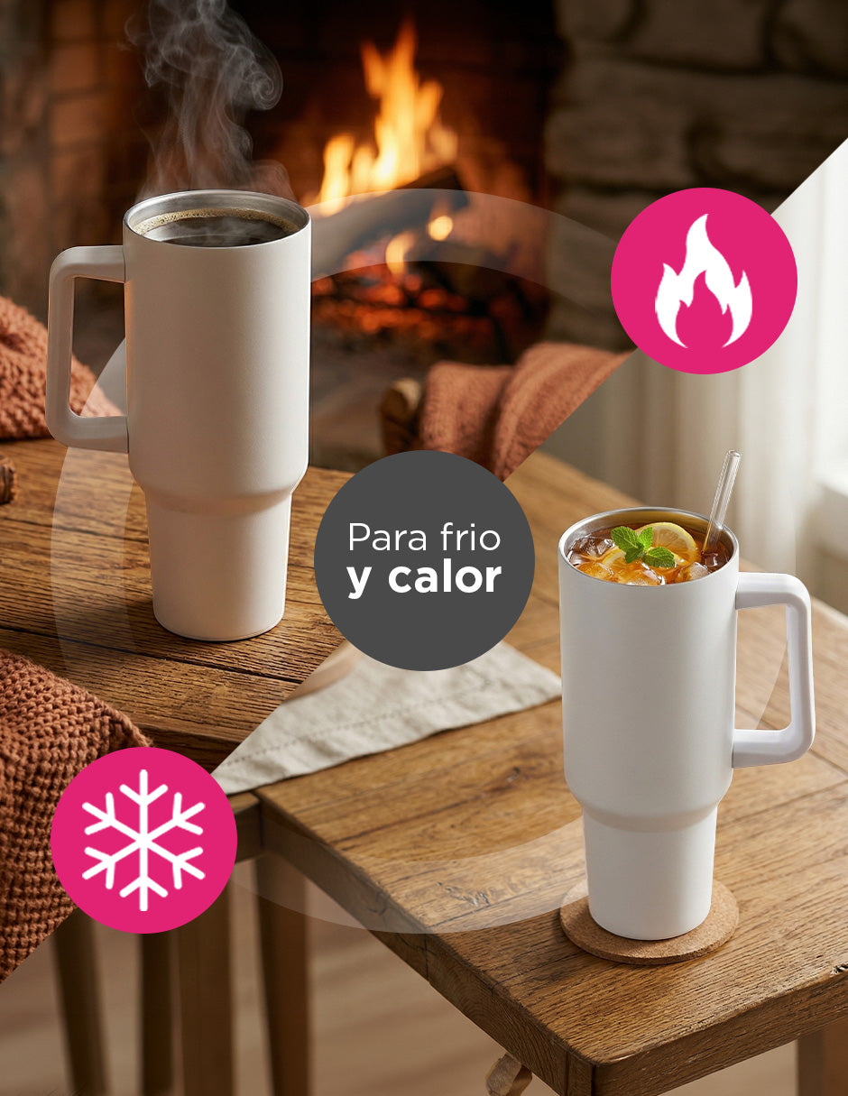 Set de 8 Termos de Acero Inoxidable con Asa Antiderrames Vittorio 40oz Blanco
