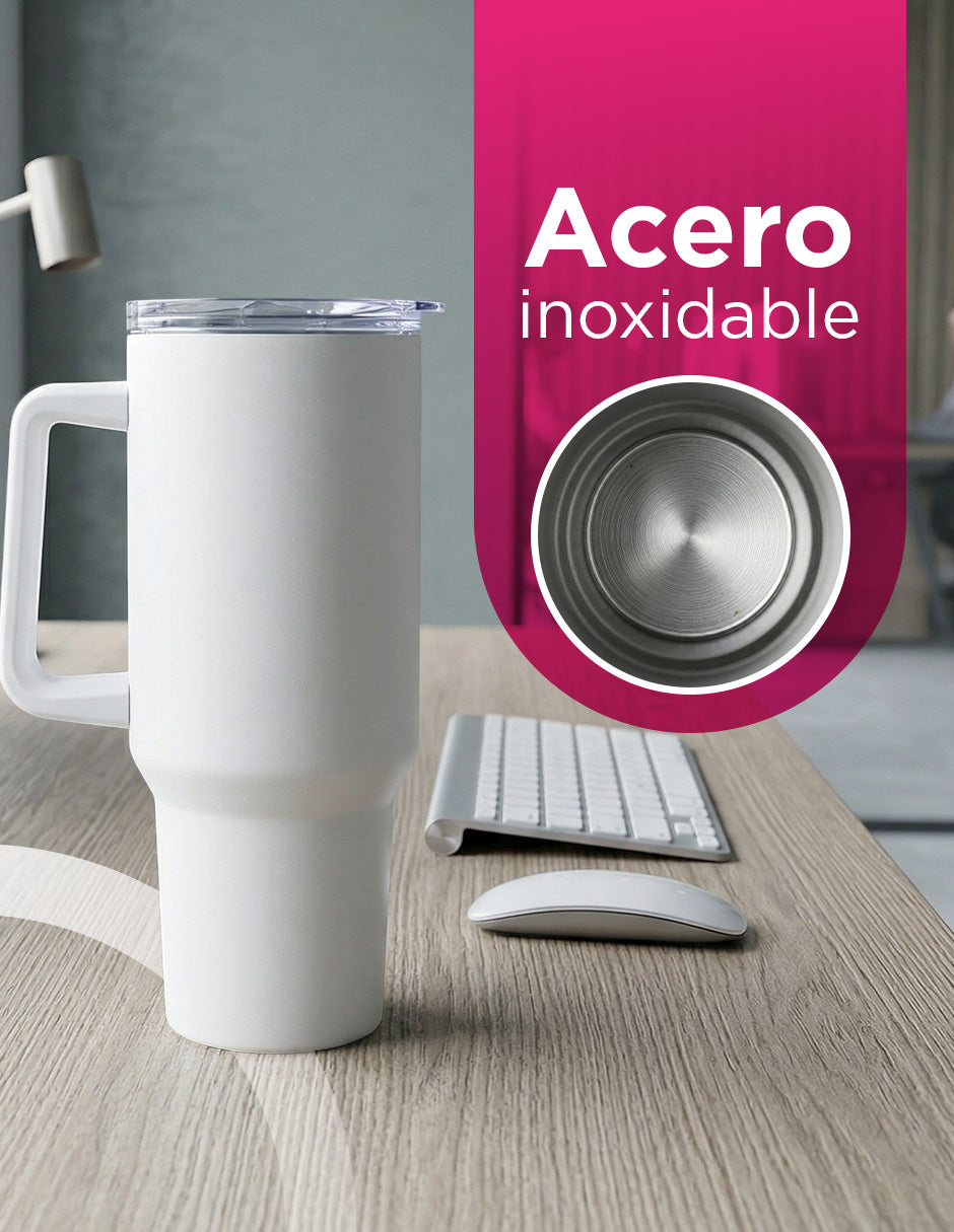 Set de 8 Termos de Acero Inoxidable con Asa Antiderrames Vittorio 40oz Blanco
