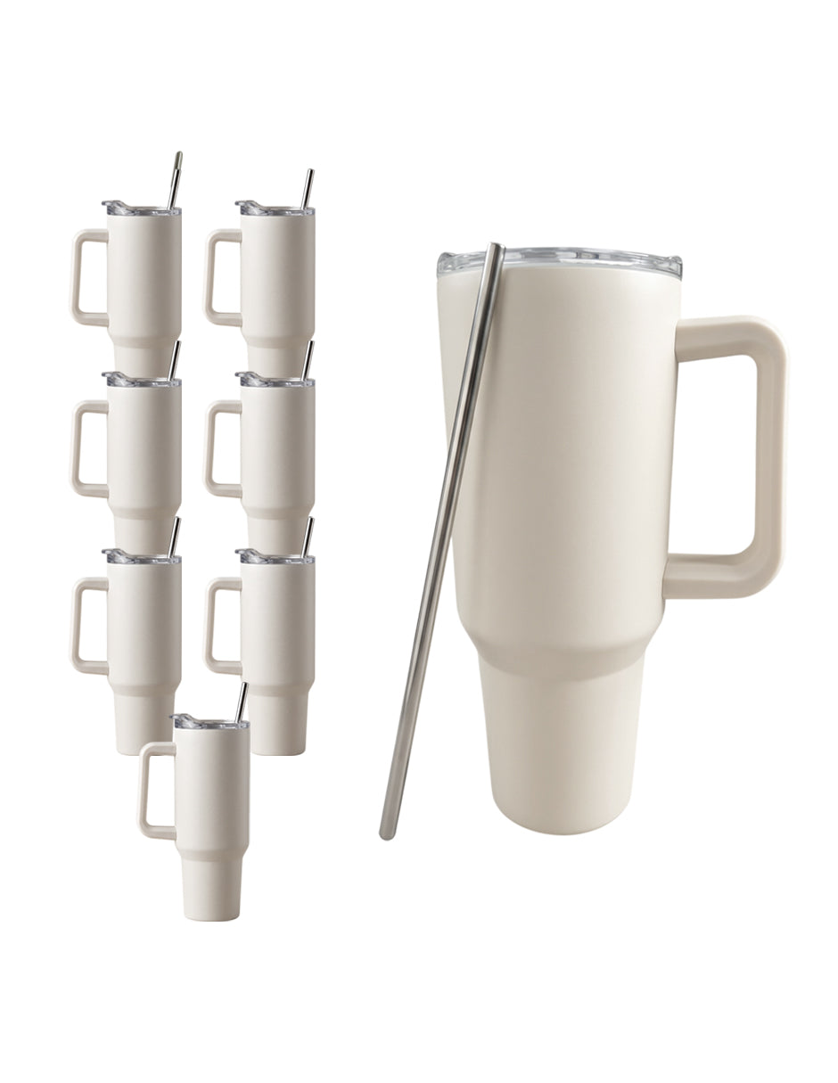 Set de 8 Termos de Acero Inoxidable con Asa Antiderrames Vittorio 40oz Crema