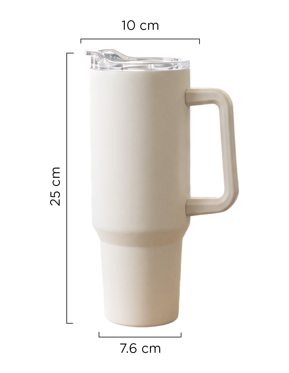 Set de 8 Termos de Acero Inoxidable con Asa Antiderrames Vittorio 40oz Crema