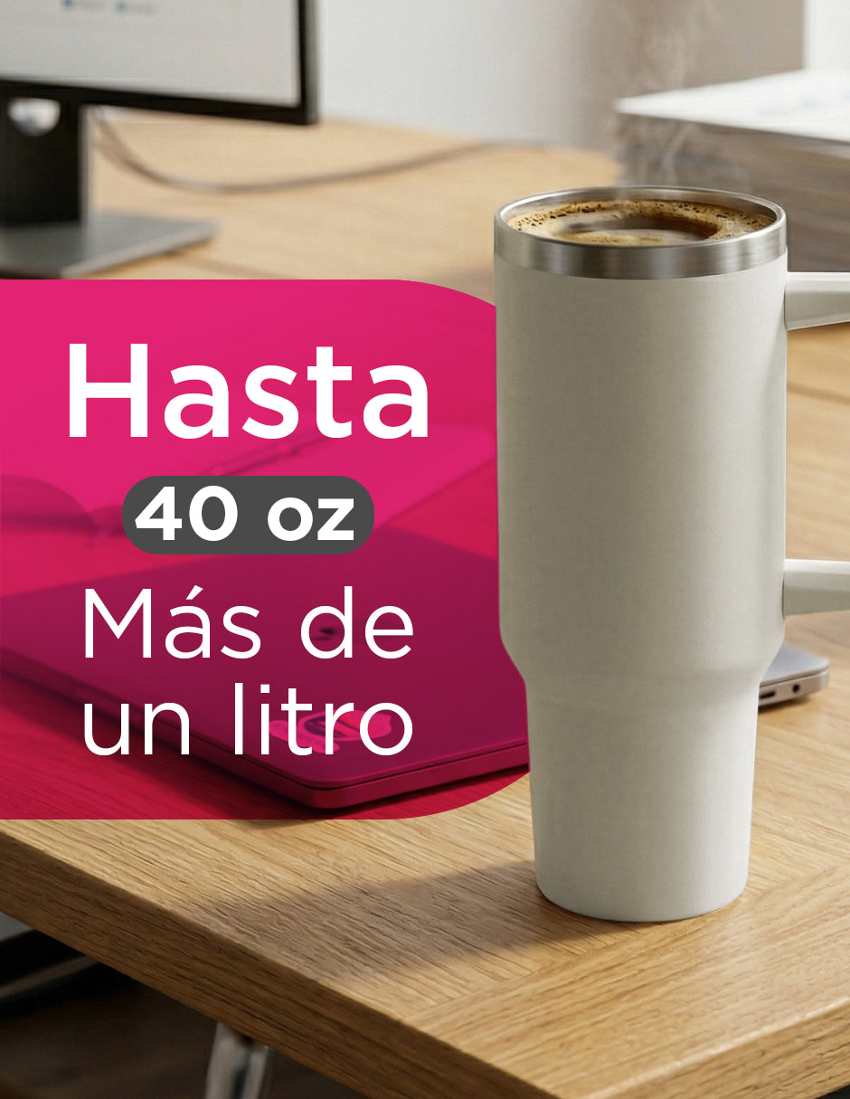 Set de 8 Termos de Acero Inoxidable con Asa Antiderrames Vittorio 40oz Crema