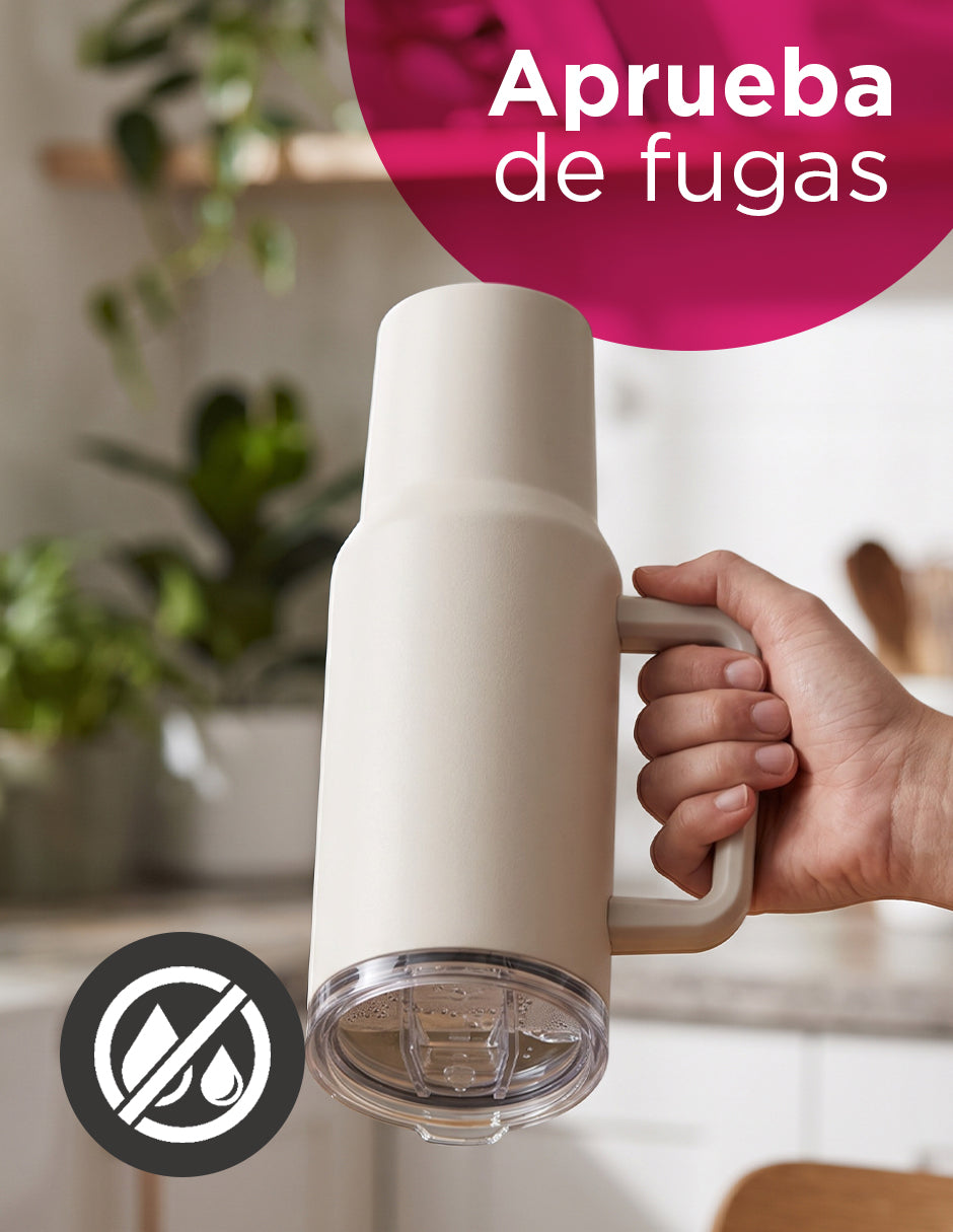 Set de 8 Termos de Acero Inoxidable con Asa Antiderrames Vittorio 40oz Crema