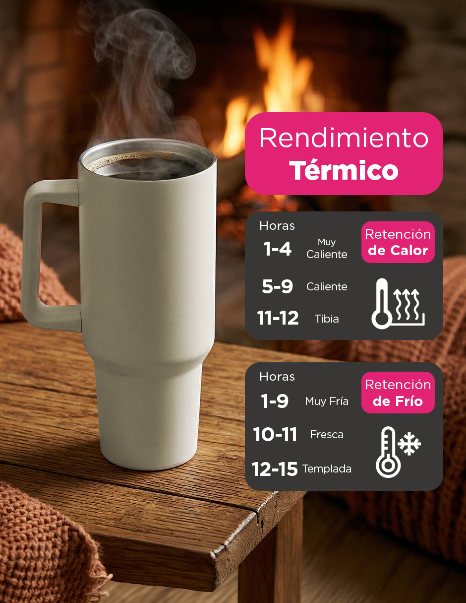 Set de 8 Termos de Acero Inoxidable con Asa Antiderrames Vittorio 40oz Crema