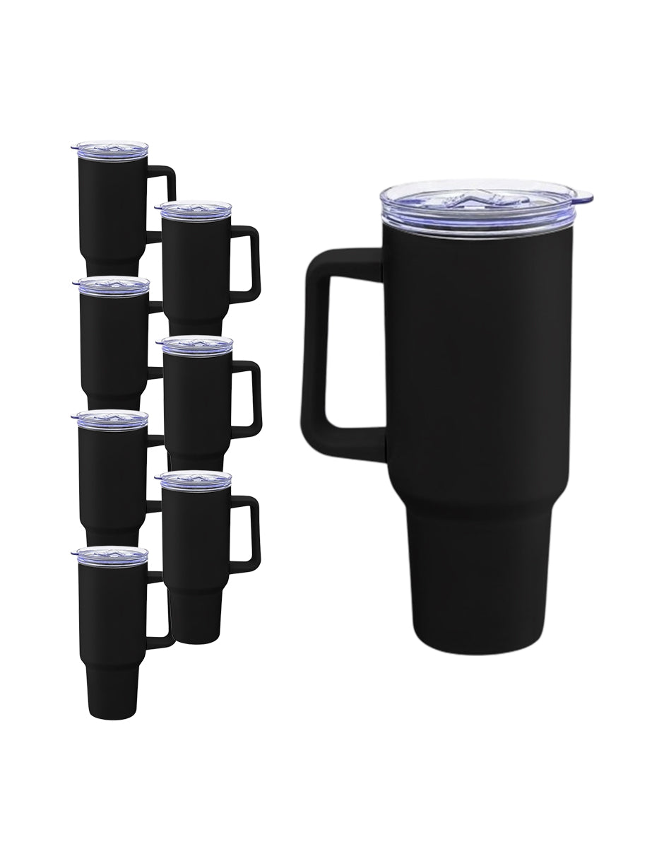 Set de 8 Termos de Acero Inoxidable con Asa Antiderrames Vittorio 40oz Negro