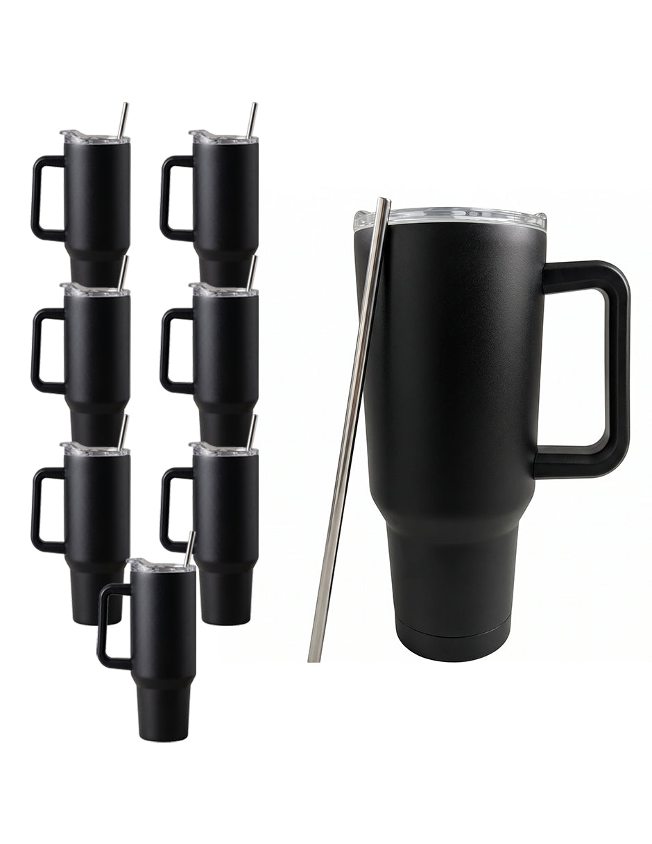 Set de 8 Termos de Acero Inoxidable con Asa Antiderrames Vittorio 40oz Negro