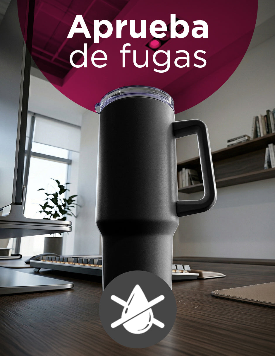 Set de 8 Termos de Acero Inoxidable con Asa Antiderrames Vittorio 40oz Negro