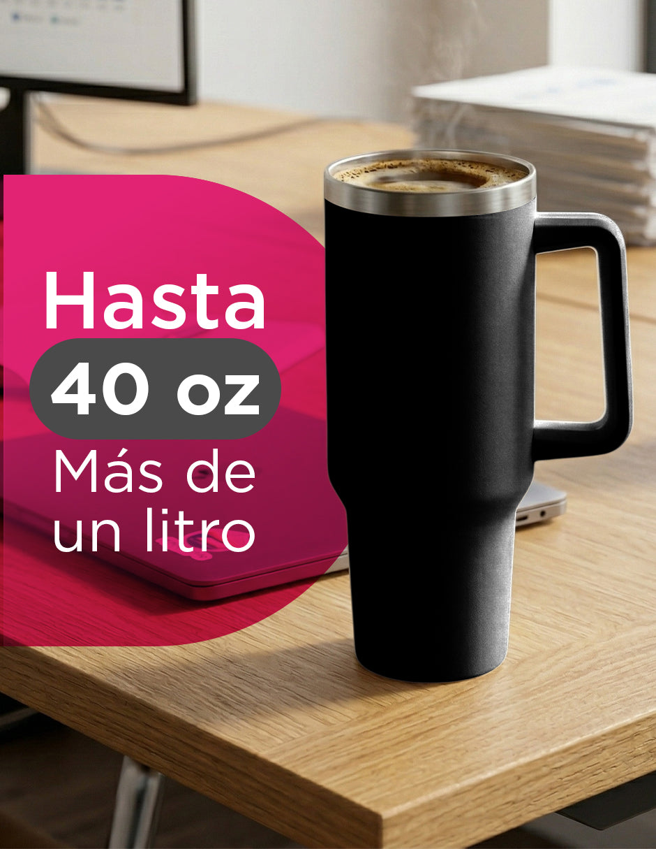 Set de 8 Termos de Acero Inoxidable con Asa Antiderrames Vittorio 40oz Negro
