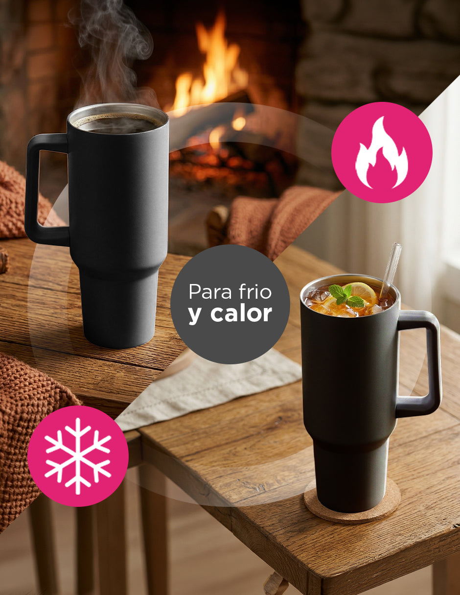 Set de 8 Termos de Acero Inoxidable con Asa Antiderrames Vittorio 40oz Negro