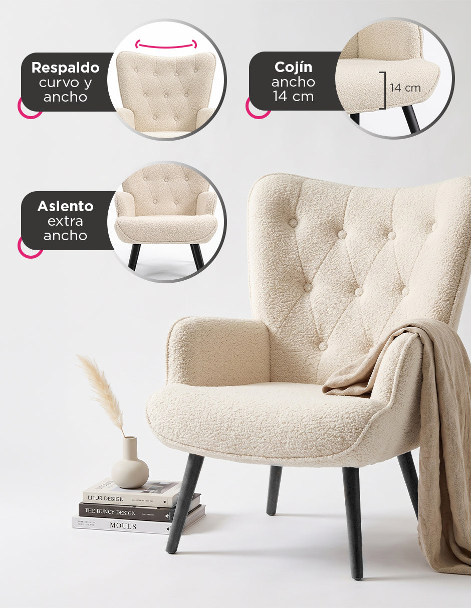 Sillón Ocasional Zamora Tejido Sherpa Blanco Marfil Vanlig