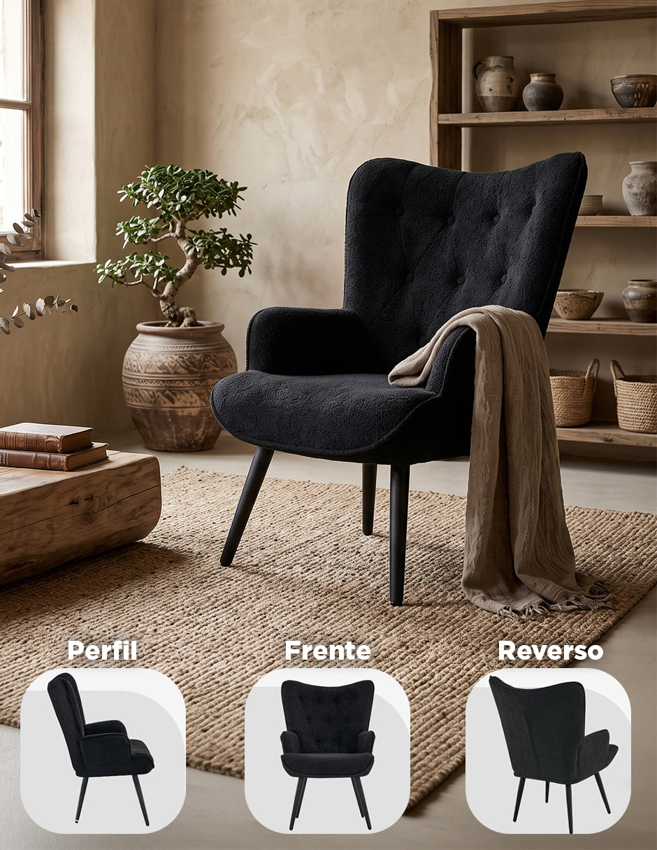 Sillón Ocasional Zamora Tejido Sherpa Negro Marfil Vanlig