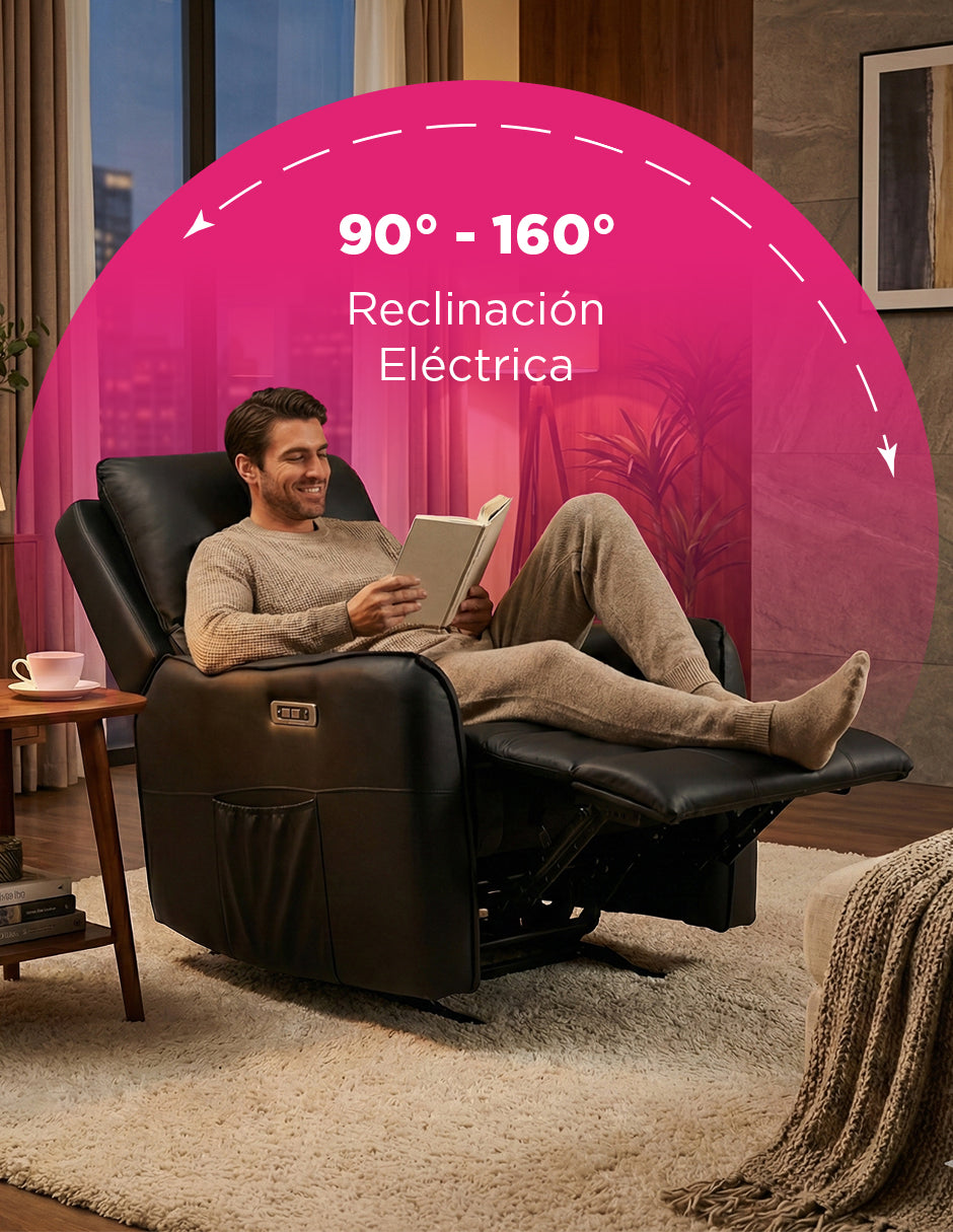 Sillón Reclinable Eléctrico Masaje 8 Puntos USB 150 kg Negro Quebec Vanlig