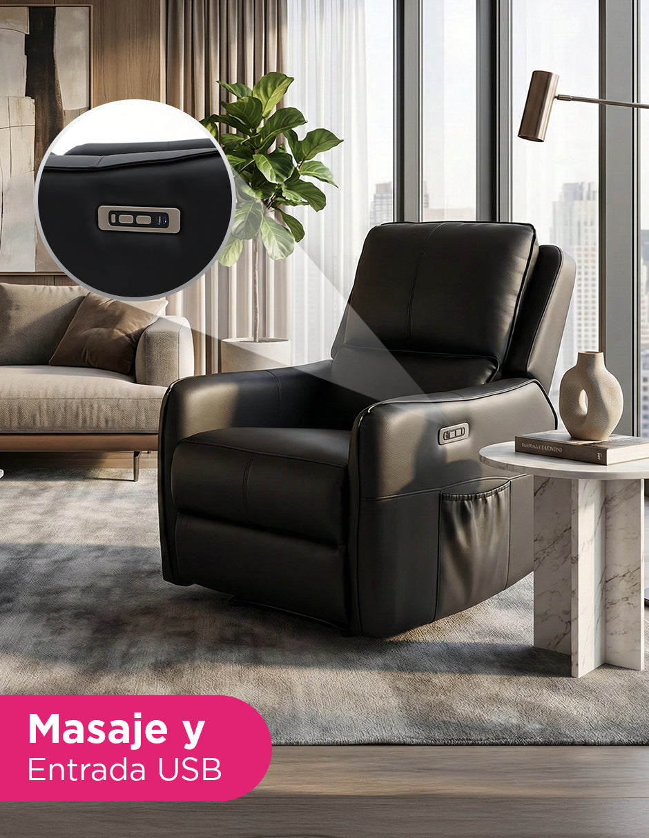 Sillón Reclinable Eléctrico Masaje 8 Puntos USB 150 kg Negro Quebec Vanlig