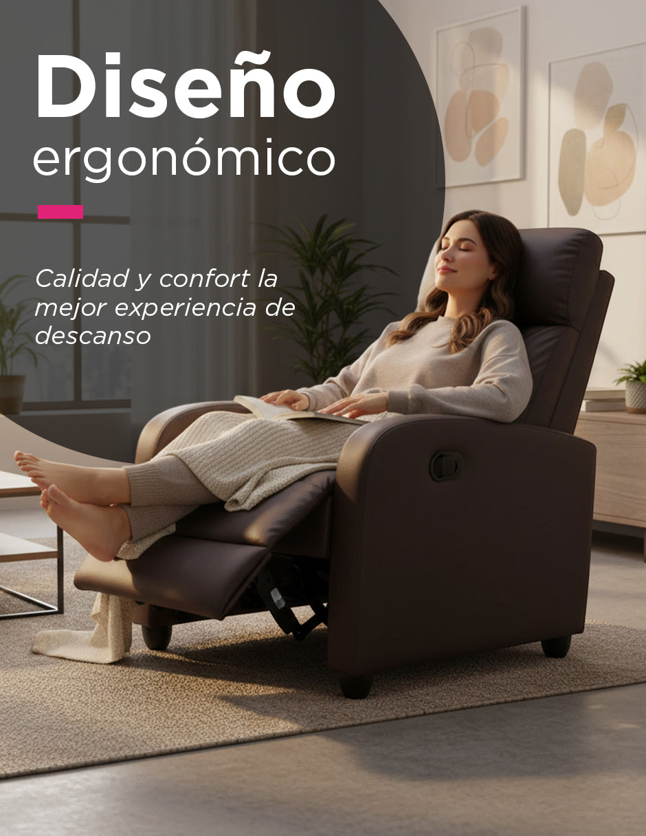 Sillón Reclinable Ergonomico Vinipiel Torino Marrón Oscuro 130 kg Café