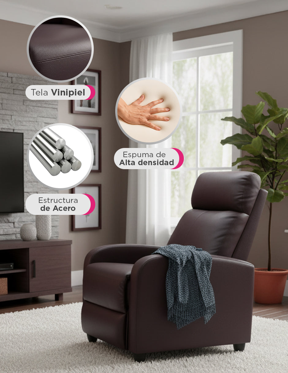 Sillón Reclinable Ergonomico Vinipiel Torino Marrón Oscuro 130 kg Café