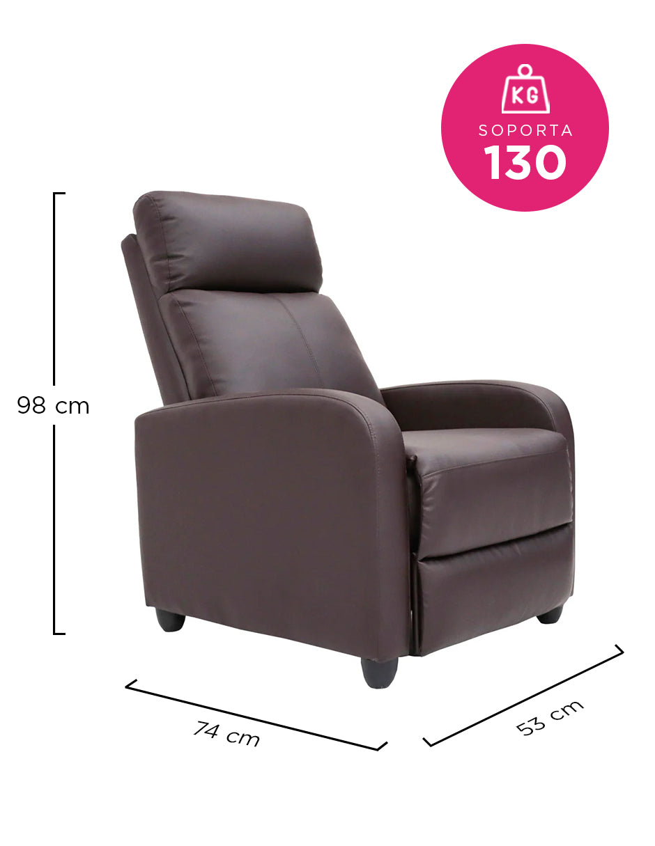 Sillón Reclinable Ergonomico Vinipiel Torino Marrón Oscuro 130 kg Café