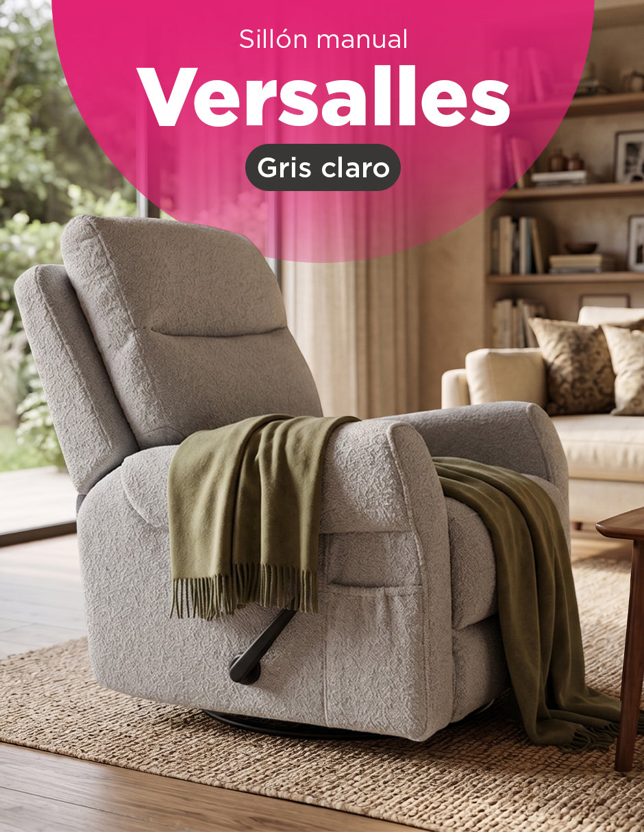 Sillón Reclinable Giratorio Basculante Versalles Gris Claro