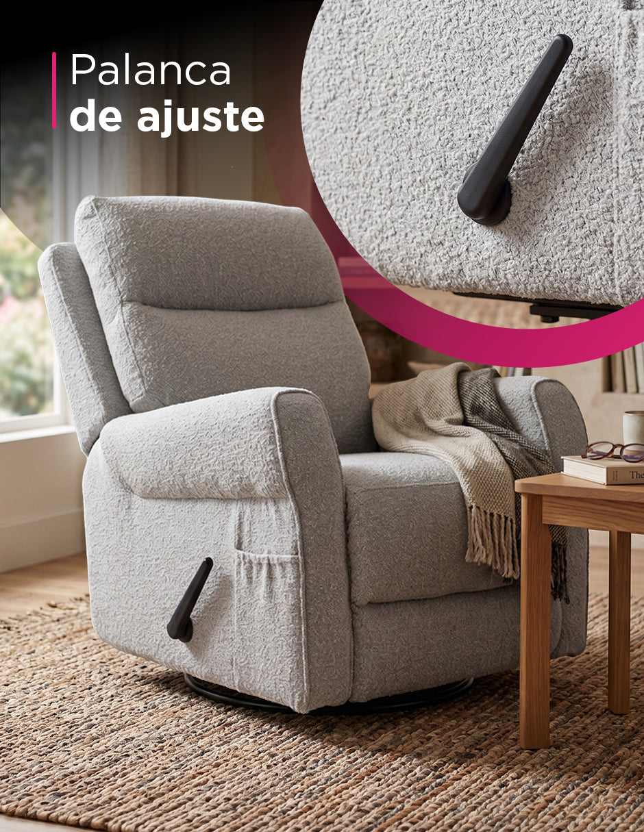 Sillón Reclinable Giratorio Basculante Versalles Gris Claro
