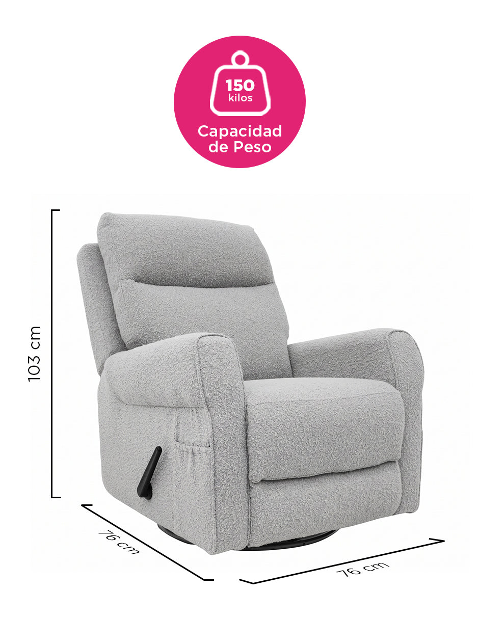 Sillón Reclinable Giratorio Basculante Versalles Gris Claro