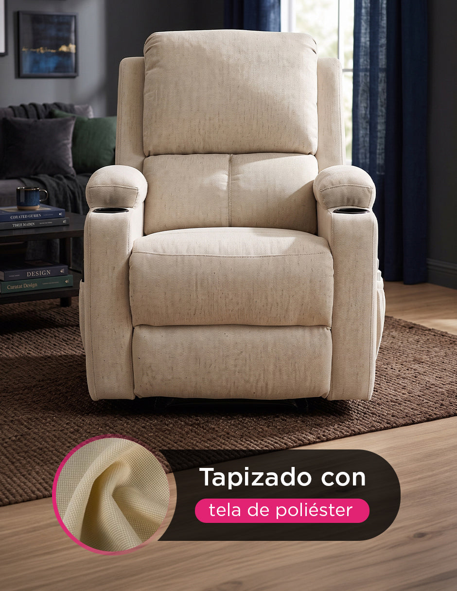 Sillón Reposet Reclinable Manual Toscano Beige Tapizado en Tela de Poliéster