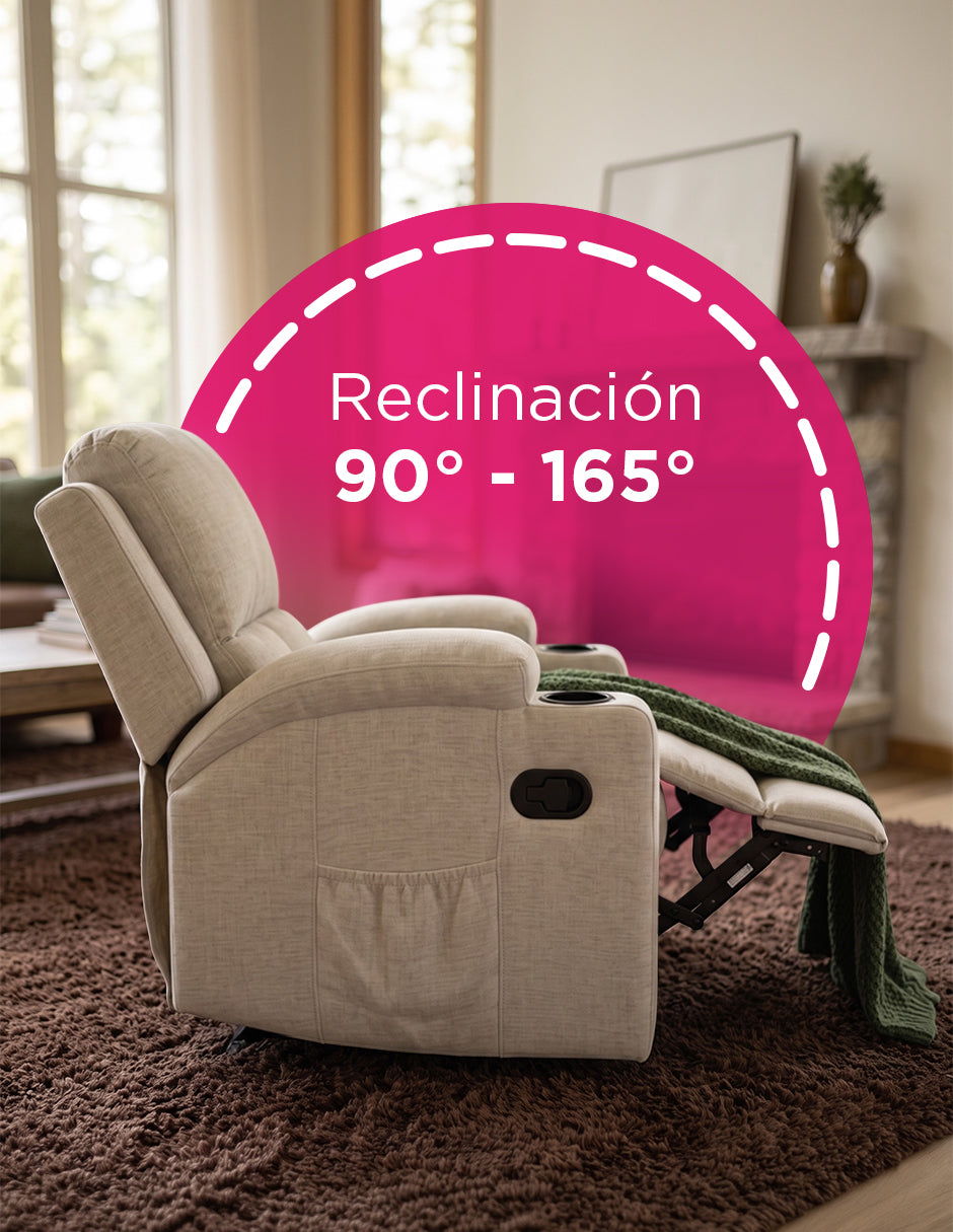 Sillón Reposet Reclinable Manual Toscano Beige Tapizado en Tela de Poliéster