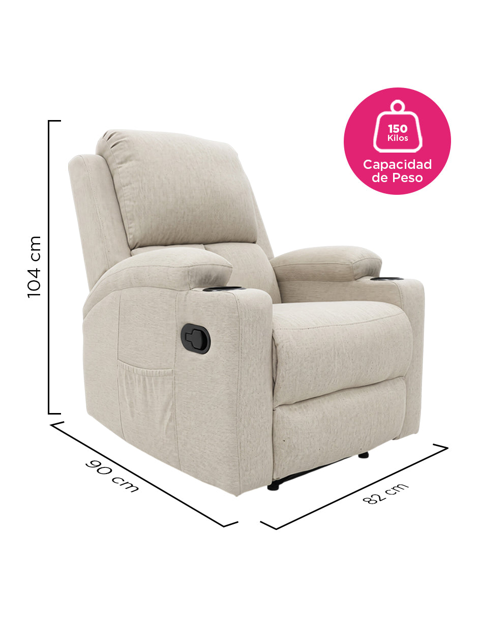Sillón Reposet Reclinable Manual Toscano Beige Tapizado en Tela de Poliéster