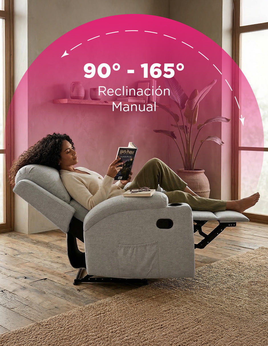 Sillón Reposet Reclinable Manual Toscano Gris Claro Tapizado en Tela de Poliéster