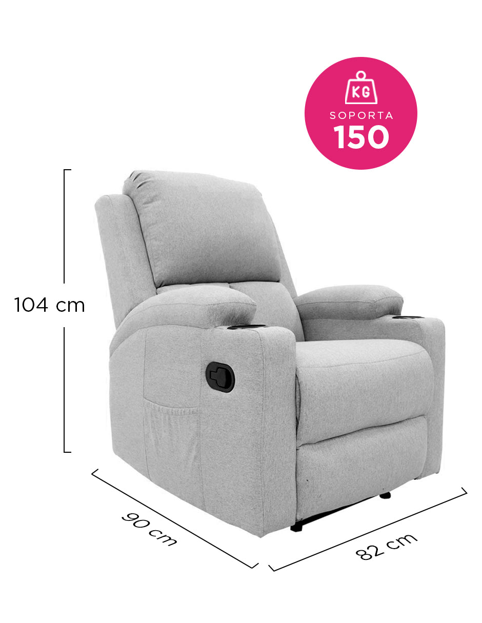 Sillón Reposet Reclinable Manual Toscano Gris Claro Tapizado en Tela de Poliéster