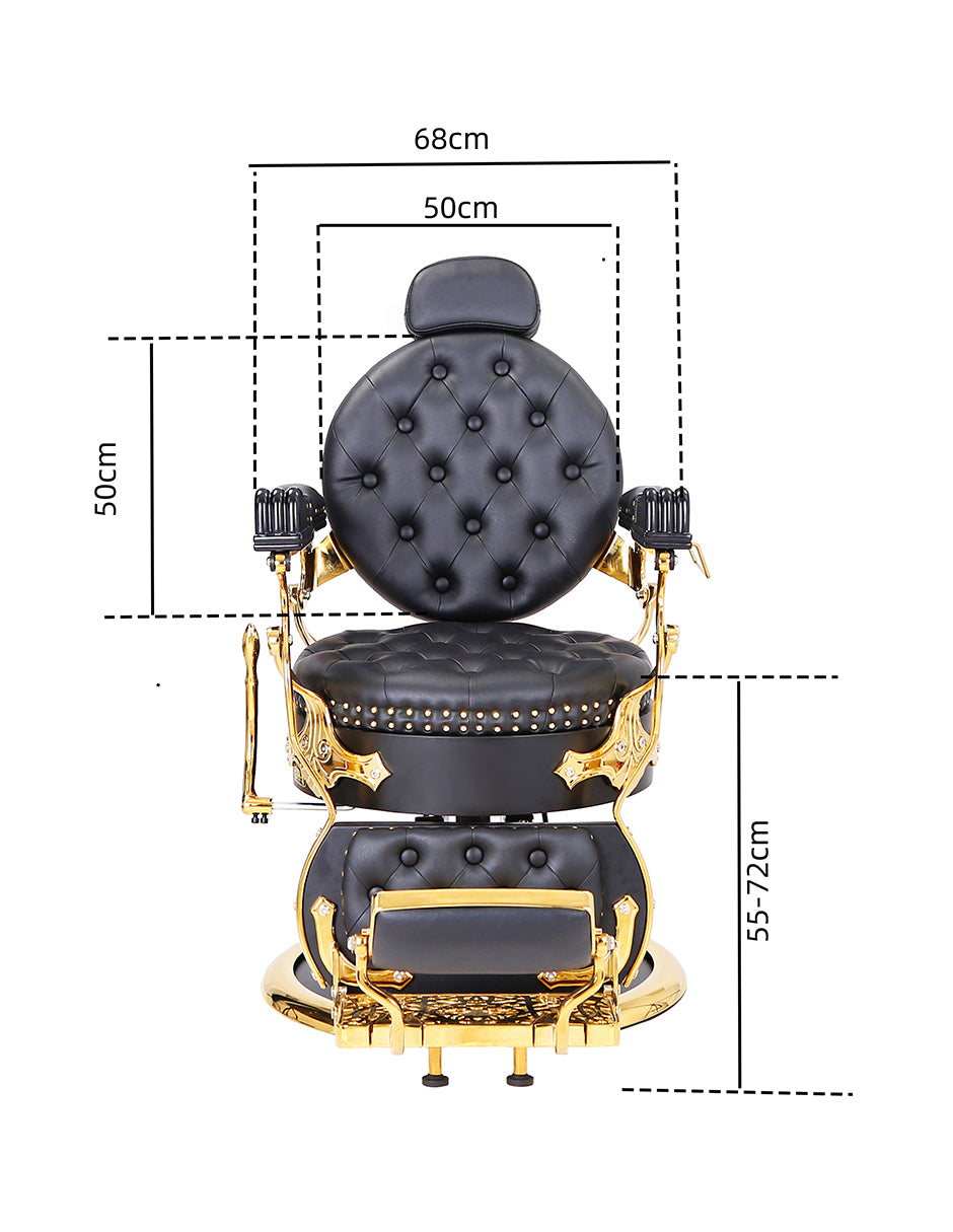 Sillón de Barbería Profesional Hidráulico Vanlig Vento Dorado - Negro Deluxe Reclinable