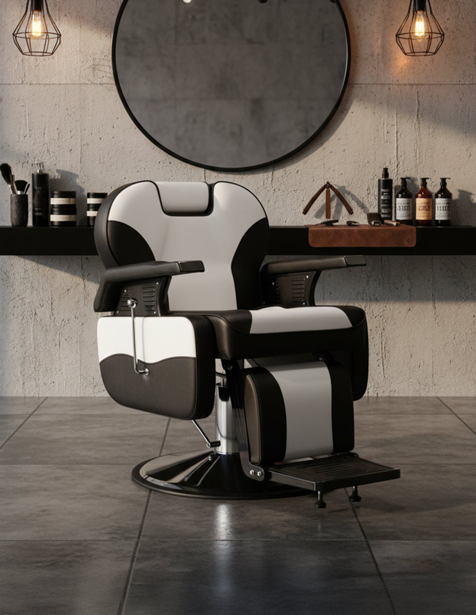 Sillón de Barbería Roma Bicolor Blanco con Negro