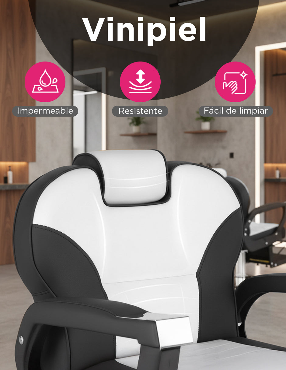 Sillón de Barbería Roma Bicolor Blanco con Negro